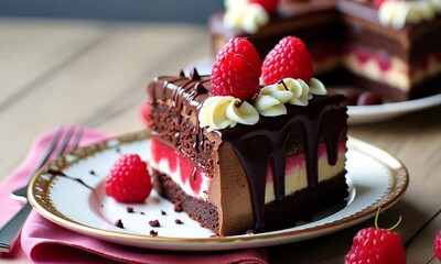 Wall Mural - a chocolate cake with strawberries is very tasty.