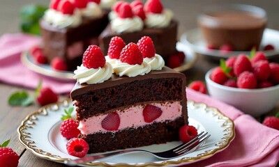 Wall Mural - a chocolate cake with strawberries is very tasty.