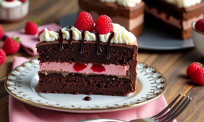 Wall Mural - a chocolate cake with strawberries is very tasty.