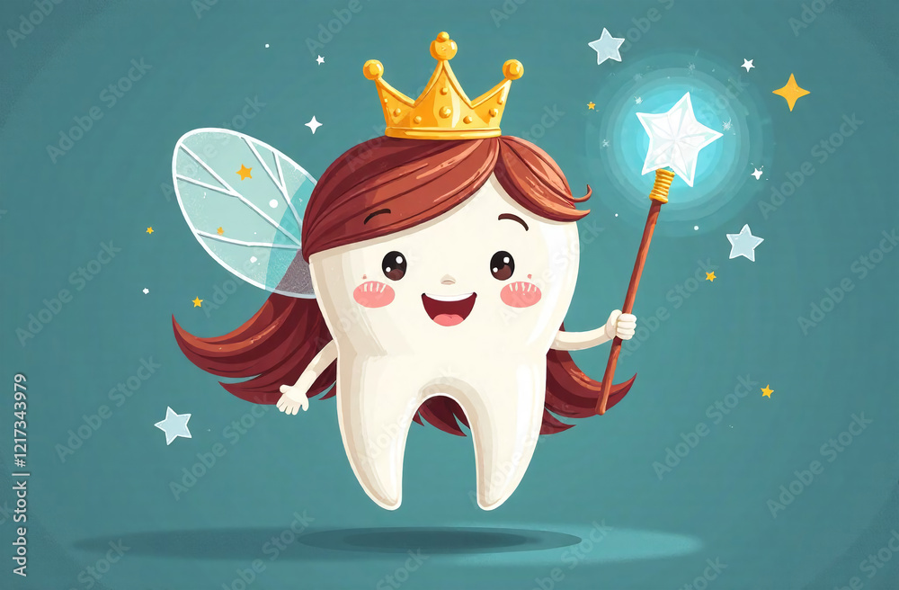 Cute cartoon tooth fairy with magic wand. Vector Illustration. Stock ...