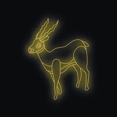 Poster - stylized neon glowing blackbuck antelope standing against black background, wildlife concept