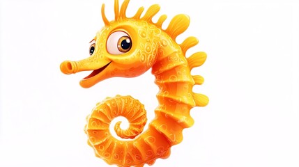 Aufkleber - A cheerful cartoon-style orange seahorse with big expressive eyes and a playful smile on a white background.