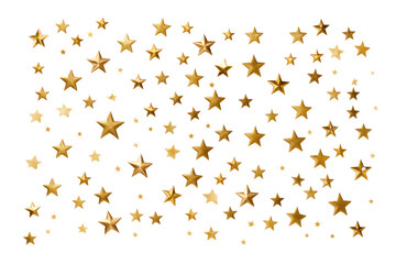 Leinwandbilder - A collection of golden stars of varying sizes scattered randomly across a pristine white surface. The stars glisten and shine