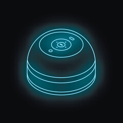 Poster - futuristic neon smart speaker glowing on a black background, representing home automation and voice 