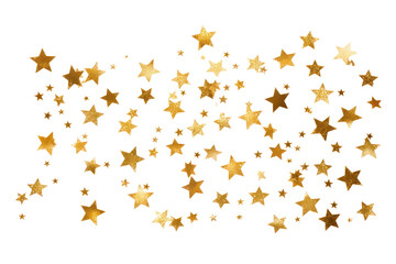 Leinwandbilder - A collection of golden stars of varying sizes scattered randomly across a pristine white surface. The stars glisten and shine