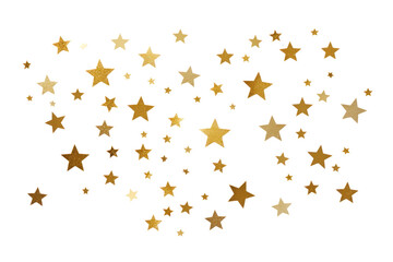 Fototapete - A collection of golden stars of varying sizes scattered randomly across a pristine white surface. The stars glisten and shine