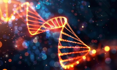Poster - visualizing the intricate structure of dna with glowing particles in a vibrant digital environment