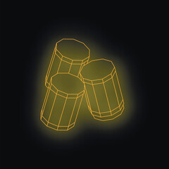 Poster - Three glowing geometric cylinders creating modern abstract design on black background, ideal for technology, futuristic, or abstract concepts