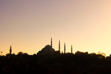 Wall Mural - suleymaniye mosque view at sunset with copy space for text