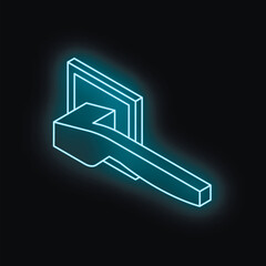 Poster - Neon door handle glowing blue against a black background, creating a modern and stylish isometric design