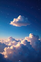 Wall Mural - a lone cloud floats above the starry expanse of a dark blue sky, soothing, cloud