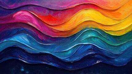 Wall Mural - A painting of a rainbow with a blue wave in the middle