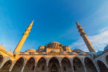 Wall Mural - suleymaniye mosque view at sunset from courtyard.