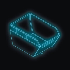 Poster - Wireframe industrial skip bin glowing blue on black background, ideal for construction, demolition, and waste management concepts