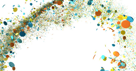 Poster - Abstract background with colorful confetti and shiny particles exploding in mid air, isolated on white.