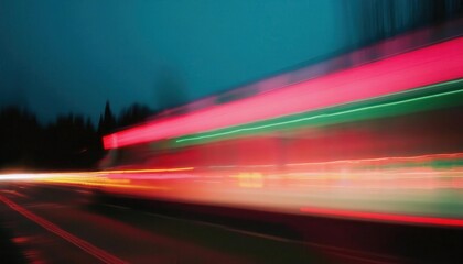 Poster - dynamic urban motion blur with vibrant red and teal light trails captured on a dark city street for futuristic and modern designs

