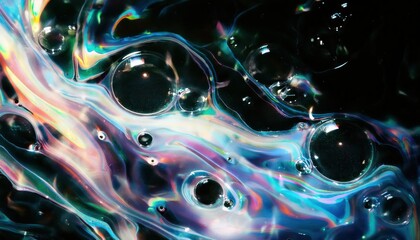 Poster - iridescent liquid waves with cosmic sparkle, abstract fluid texture for futuristic designs, perfect for digital or print artwork

