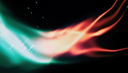 Wall Mural - abstract long exposure light trails with glowing teal and orange curves on black background for arti