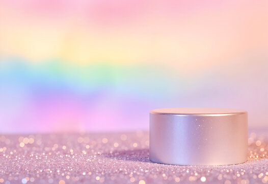 podium, pastel sand background, pastel background, bokeh