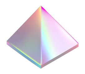 Poster - Holographic Pyramid: An iridescent, holographic pyramid shimmers with pastel rainbow hues, showcasing a captivating interplay of light and color. Its smooth.