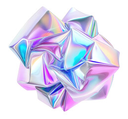 Aufkleber - Holographic Crumpled Foil: Abstract iridescent sculpture of crumpled foil, showcasing vibrant holographic colors of pink, blue, and purple.  A visually striking and modern artwork.