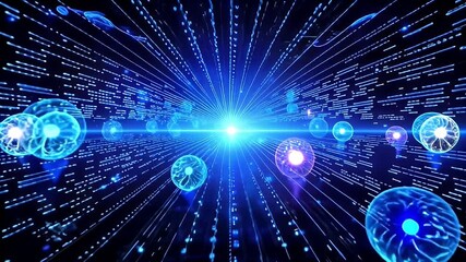 Fototapete - neurons and brain cells blue glowing cyberspace create detailed artificial intelligence network with