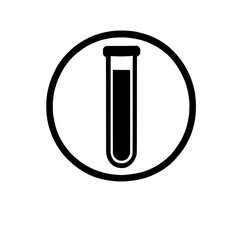 Wall Mural - Test Tube Icon: A simple and minimalist black and white icon depicting a test tube in a circle, symbolizing science, research, experimentation, and laboratory work.