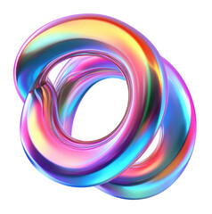 Aufkleber - Intertwined Prismatic Loops: Two iridescent, glossy, 3D rings interlock in a vibrant, swirling pattern of blue, pink, and yellow hues.