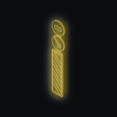 Poster - Isometric view of glowing neon road sign indicating a detour with a downward arrow