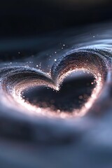 Poster - A vibrant abstract design features heart-shaped light rays meeting at the center, surrounded by soft glowing particles, all set against a stunning dark-to-light gradient backdrop