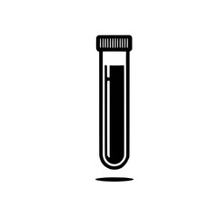 Wall Mural - Test Tube Icon: A simple yet striking black and white illustration of a test tube filled with a dark liquid, perfect for scientific, medical, or laboratory-related projects.  