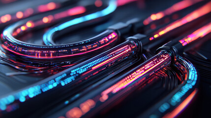 Poster - detailed close up of glowing microchip interconnections, showcasing vibrant colors and intricate designs. image evokes sense of advanced technology and innovation