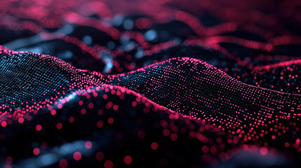 Aufkleber - detailed close up of glowing digital landscape with vibrant red and blue dots creating wave like pattern, evoking sense of depth and technology