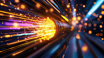 Aufkleber - Futuristic digital representation of light beams and particles, showcasing vibrant colors and dynamic motion, creating sense of speed and energy
