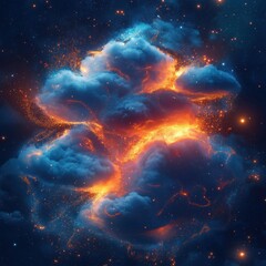 Wall Mural - A blue and orange cloud in space with a lot of stars