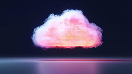 Poster - futuristic holographic projection of cloud platform, glowing with vibrant colors and digital patterns, symbolizes advanced technology and innovation