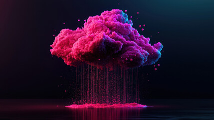 Poster - vibrant, glowing cloud structure with pink hues and cascading droplets creates surreal atmosphere, evoking sense of wonder and creativity