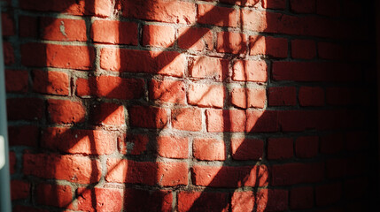 Poster - Shadows dance on textured red brick wall during afternoon sunlight