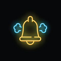 Poster - Bright neon bell ringing icon glowing on a dark background