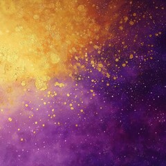 Wall Mural - A painting of a purple and gold background with a lot of gold paint splatters