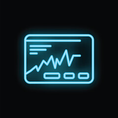 Poster - Blue neon icon of a heart monitor showing a heartbeat on a black background
