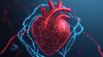 Aufkleber - intricate hologram of technological heart surrounded by glowing circuits, symbolizing innovation and emotion. This captivating design merges art and technology seamlessly