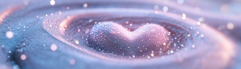 Poster - An abstract 3D spiral draws the eye toward a glowing heart at its center, enveloped in soft light and shimmering particles, creating a captivating atmosphere