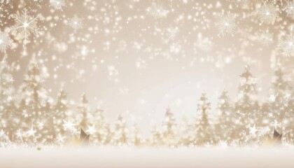 Poster - serene golden winter forest with sparkling snowflakes and glowing star lights, perfect for holiday cards, banners, or seasonal designs