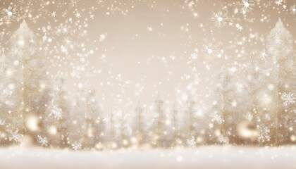 Poster - serene golden winter forest with sparkling snowflakes and glowing star lights, perfect for holiday cards, banners, or seasonal designs
