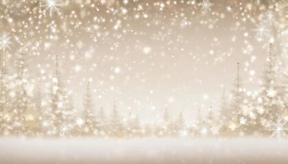 Poster - serene golden winter forest with sparkling snowflakes and glowing star lights, perfect for holiday cards, banners, or seasonal designs