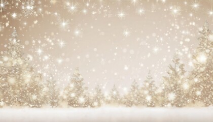 Poster - serene golden winter forest with sparkling snowflakes and glowing star lights, perfect for holiday cards, banners, or seasonal designs