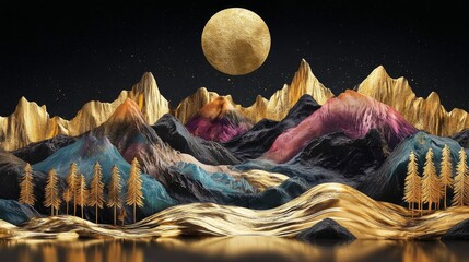 Poster - this stunning and eyecatching 3d mural wallpaper showcases vibrant, colorful mountains beneath a mag