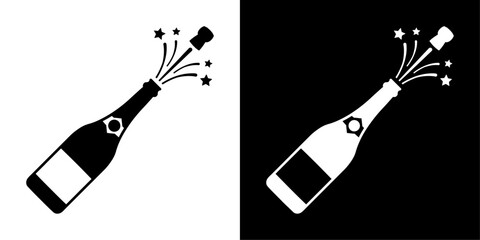 Poster - ofvs774 OutlineFilledVectorSign ofvs - champagne explosion vector icon . bottle . isolated transparent . black outline and filled version . AI 10 / EPS / PNG . g12120