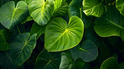 Aufkleber - Lush Green Tropical Leaf Arrangement with Vivid Textures and Shades in Natural Light for Freshness and Vitality Themes